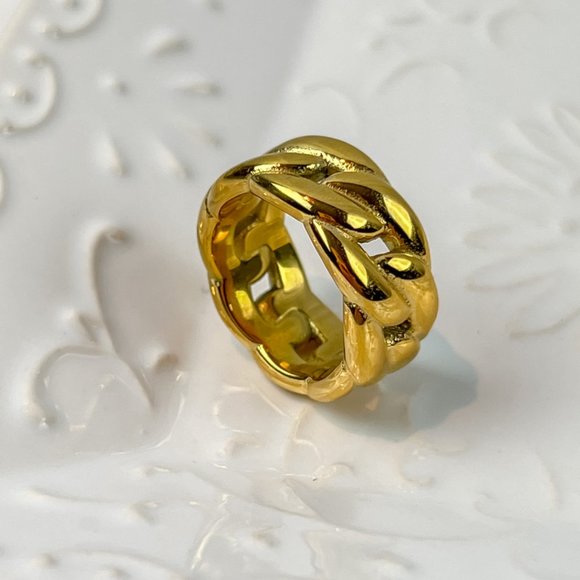 Gold Thick Chunky Statement Ring For Women - Picture 2 of 9